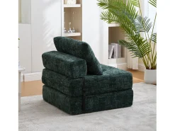 Sofá verde de 1 lugar - Sofá dobrável com encosto e almofadas - chenille