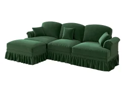 Sofá verde de 3 lugares com apoio lombar - Apoio para os pés móvel - Tecido chenille