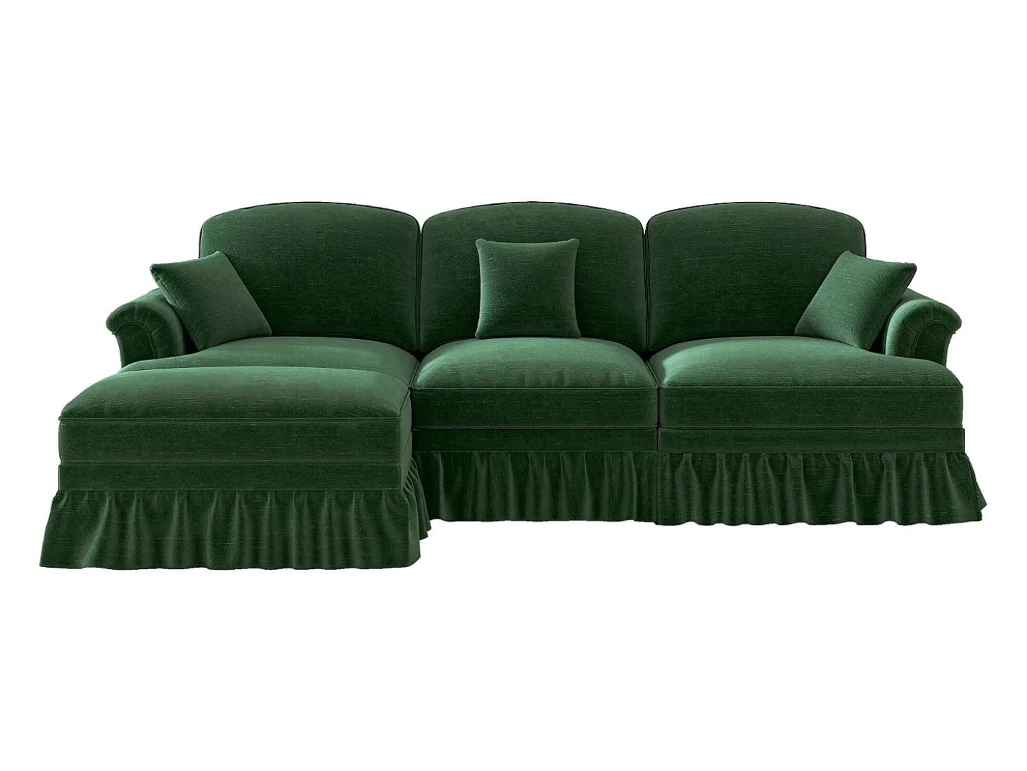 Sofá verde de 3 lugares com apoio lombar - Apoio para os pés móvel - Tecido chenille