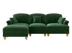 Sofá verde de 3 lugares com apoio lombar - Apoio para os pés móvel - Tecido chenille