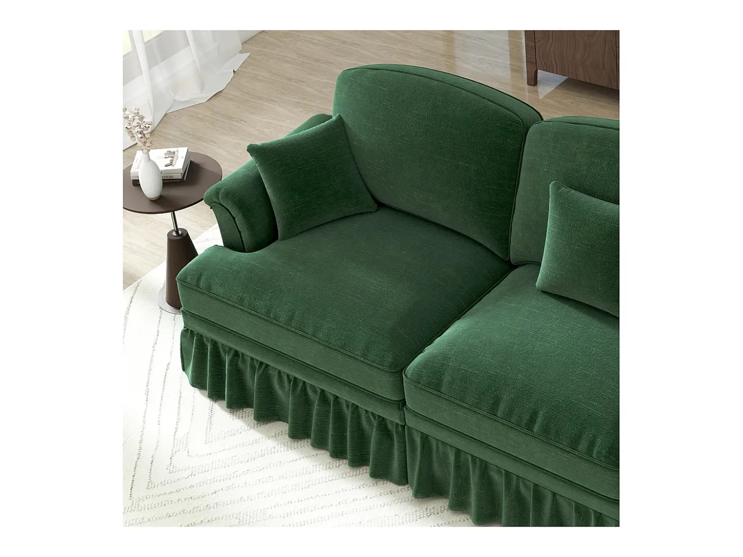 Sofá verde de 3 lugares com apoio lombar - Apoio para os pés móvel - Tecido chenille