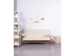 Sofá vintage em madeira de teca e estofamento boucle - Daneu - Branco