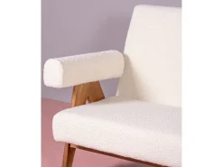 Sofá vintage em madeira de teca e estofamento boucle - Daneu - Branco