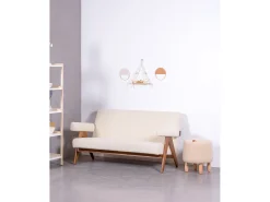 Sofá vintage em madeira de teca e estofamento boucle - Daneu - Branco