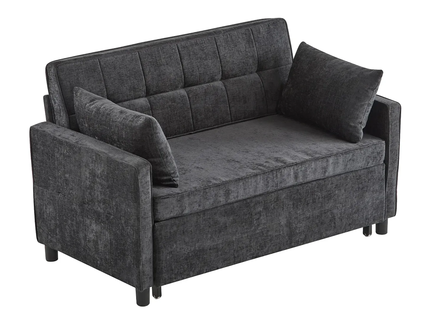 Sofá 142x79x85 cm - Encosto ajustável - Veludo chenille - Com 2 almofadas - Preto