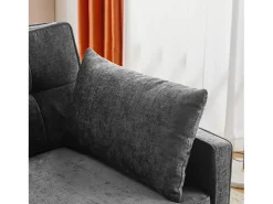Sofá 142x79x85 cm - Encosto ajustável - Veludo chenille - Com 2 almofadas - Preto