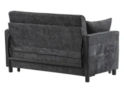 Sofá 142x79x85 cm - Encosto ajustável - Veludo chenille - Com 2 almofadas - Preto