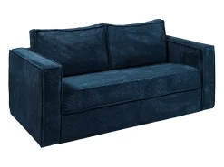 Sofá-cama 160 cm veludo canelado azul noite assento memória de forma ripas largas 14 cm LORETO