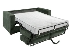 Sofá-cama 140 cm veludo canelado verde pinheiro assento memória de forma ripas largas 14 cm LORETO