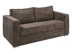 Sofá-cama 140 cm veludo canelado castanho assento memória de forma ripas largas 18 cm LORETO