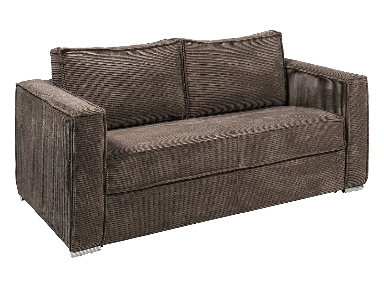 Sofá-cama 140 cm veludo canelado castanho assento memória de forma ripas largas 18 cm LORETO