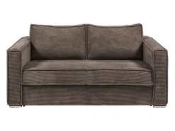 Sofá-cama 140 cm veludo canelado castanho assento memória de forma ripas largas 18 cm LORETO