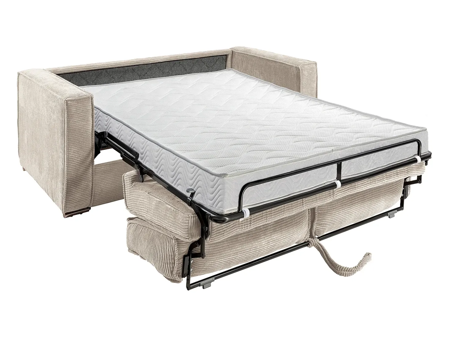 Sofá-cama 140 cm veludo canelado bege assento memória de forma ripas largas 14 cm LORETO
