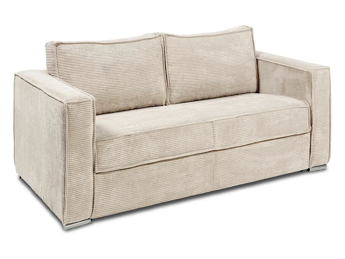 Sofá-cama 140 cm veludo canelado bege assento memória de forma ripas largas 14 cm LORETO