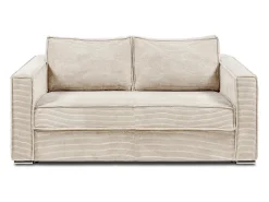 Sofá-cama 140 cm veludo canelado bege assento memória de forma ripas largas 14 cm LORETO