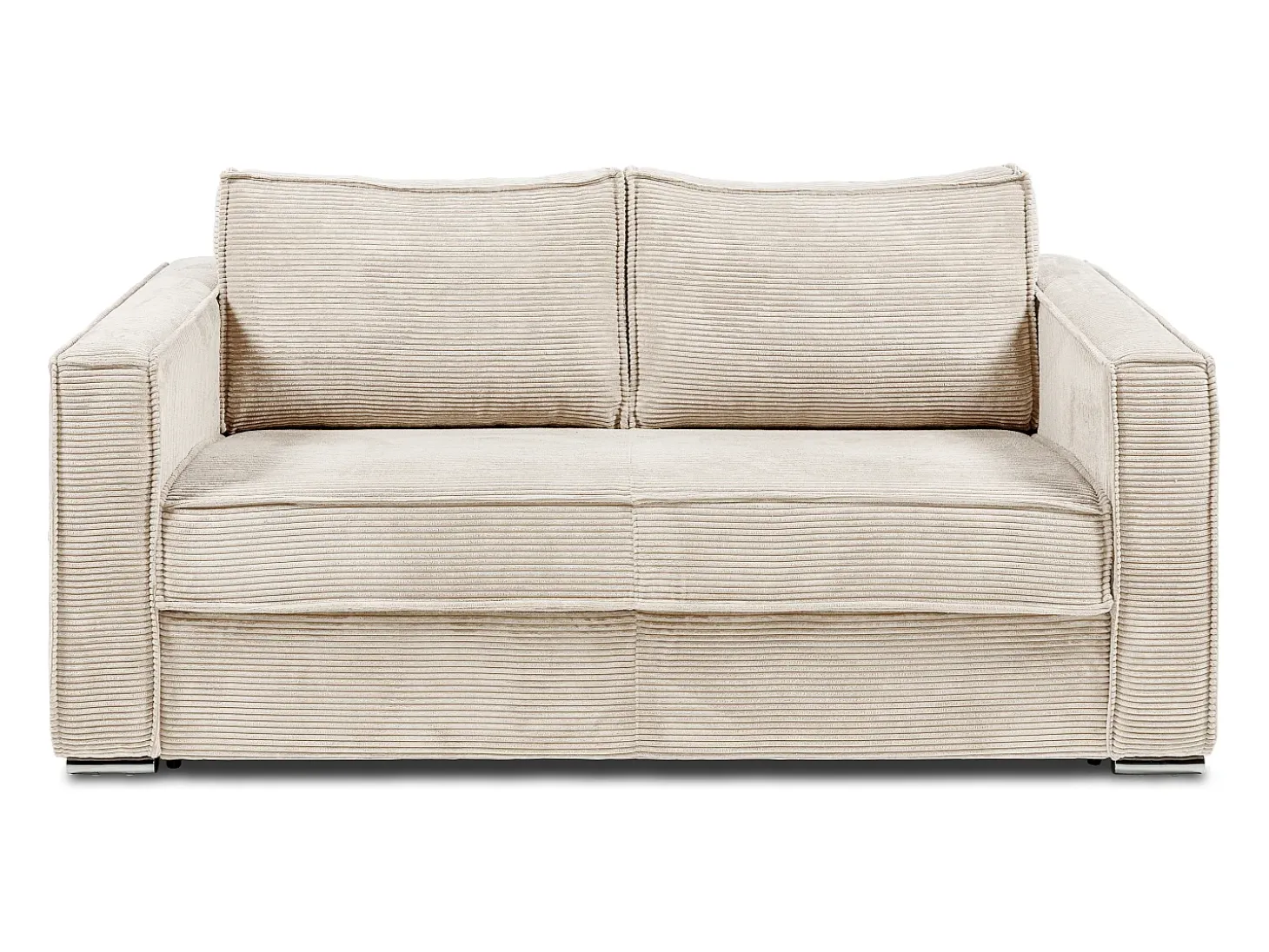 Sofá-cama 140 cm veludo canelado bege assento memória de forma ripas largas 14 cm LORETO