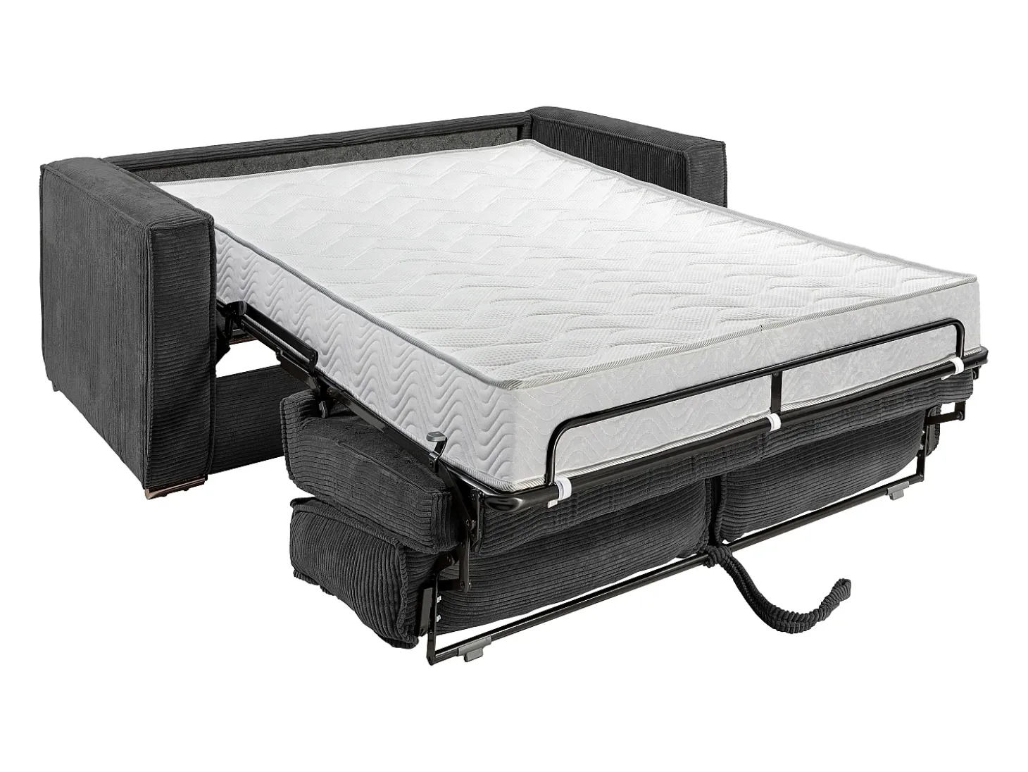 Sofá-cama 140 cm veludo canelado antracite assento memória de forma ripas largas 18 cm LORETO