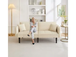 Sofá-cama 2 em 1: Dois lugares com revestimento em veludo, dobrável, ideal para espaços pequenos.
