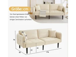 Sofá-cama 2 em 1: Dois lugares com revestimento em veludo, dobrável, ideal para espaços pequenos.