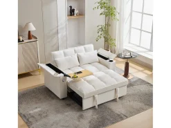 Sofá-cama 2 lugares 3 em 1 - 140,5 x 74 x 82 cm - com encosto ajustável + USB + 1 mesa escondida - MDF - bege