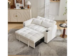 Sofá-cama 2 lugares 3 em 1 - 140,5 x 74 x 82 cm - com encosto ajustável + USB + 1 mesa escondida - MDF - bege