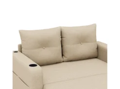 Sofá-cama 2 lugares 3 em 1 - Modelo desdobrável - Porta-copos e bolso lateral - Almofada de encosto - Porta USB - algodão e linho - Bege