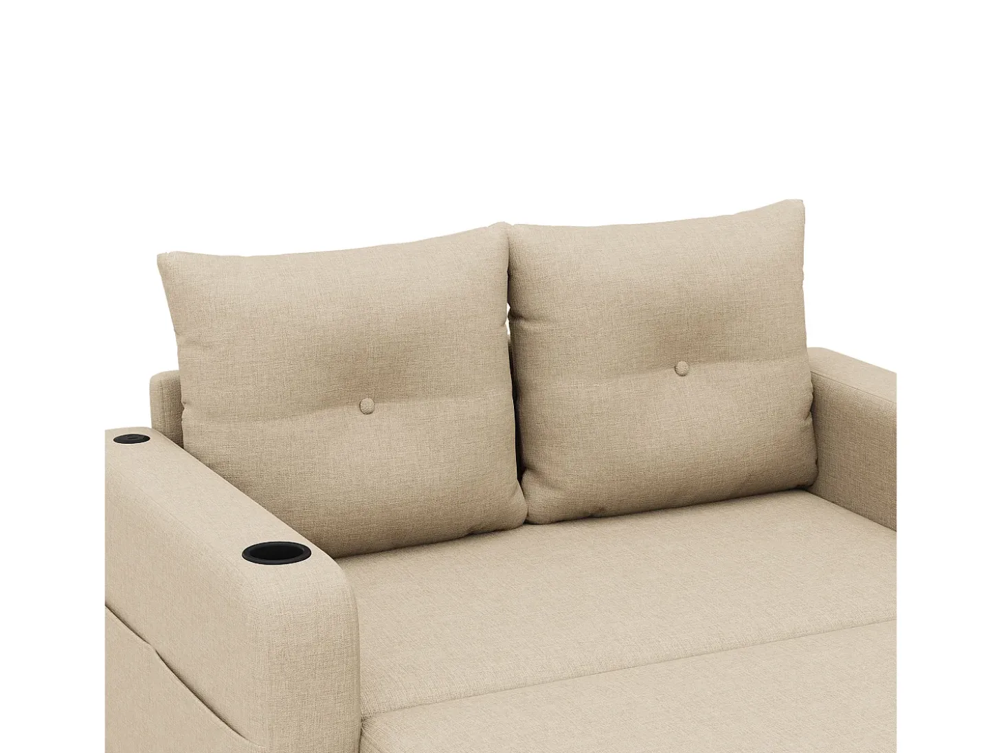 Sofá-cama 2 lugares 3 em 1 - Modelo desdobrável - Porta-copos e bolso lateral - Almofada de encosto - Porta USB - algodão e linho - Bege