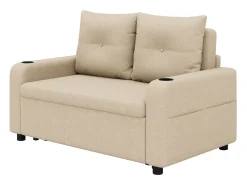 Sofá-cama 2 lugares 3 em 1 - Modelo desdobrável - Porta-copos e bolso lateral - Almofada de encosto - Porta USB - algodão e linho - Bege