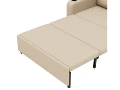 Sofá-cama 2 lugares 3 em 1 - Modelo desdobrável - Porta-copos e bolso lateral - Almofada de encosto - Porta USB - algodão e linho - Bege