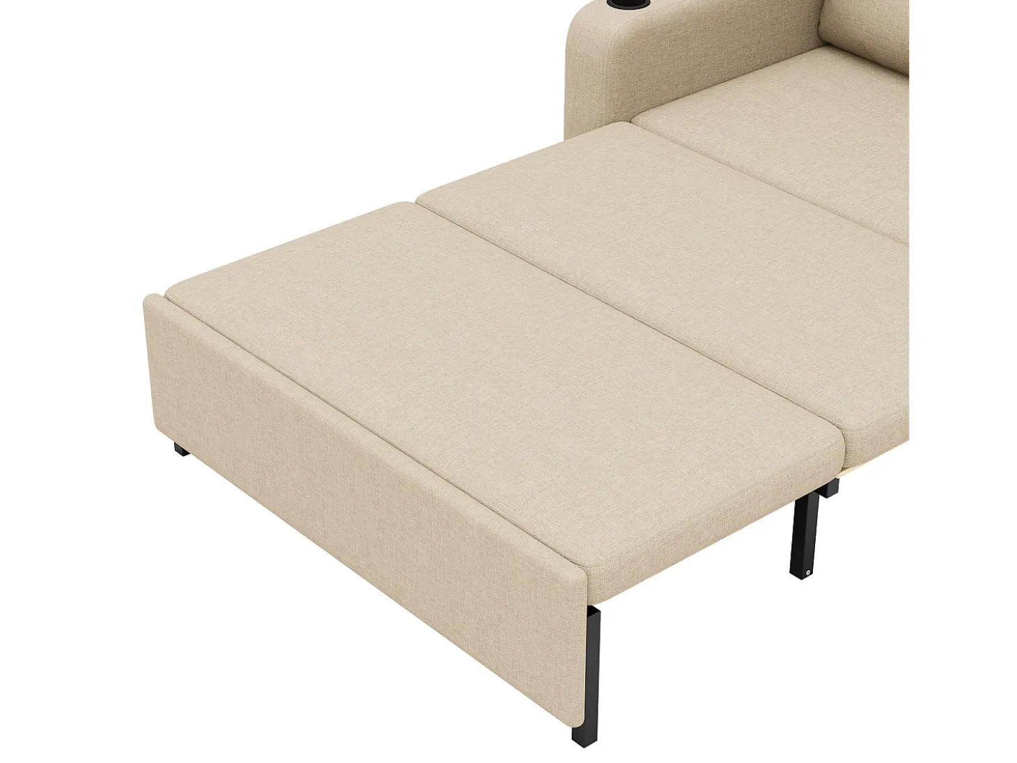 Sofá-cama 2 lugares 3 em 1 - Modelo desdobrável - Porta-copos e bolso lateral - Almofada de encosto - Porta USB - algodão e linho - Bege