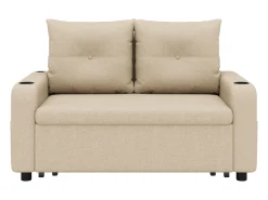 Sofá-cama 2 lugares 3 em 1 - Modelo desdobrável - Porta-copos e bolso lateral - Almofada de encosto - Porta USB - algodão e linho - Bege