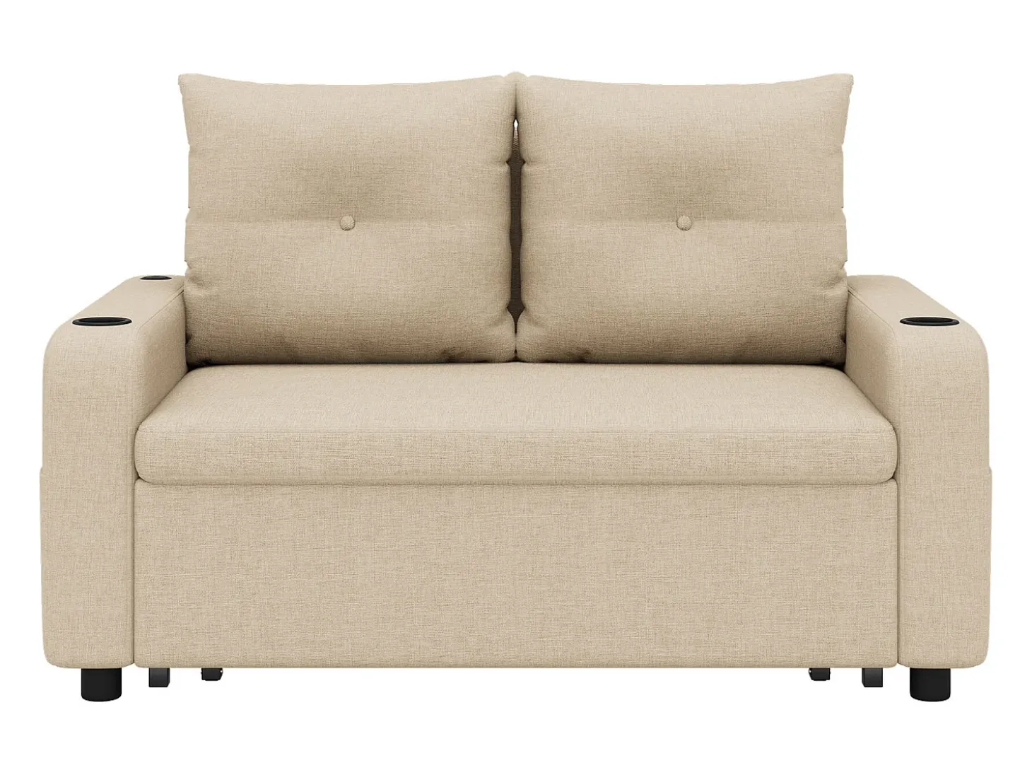 Sofá-cama 2 lugares 3 em 1 - Modelo desdobrável - Porta-copos e bolso lateral - Almofada de encosto - Porta USB - algodão e linho - Bege