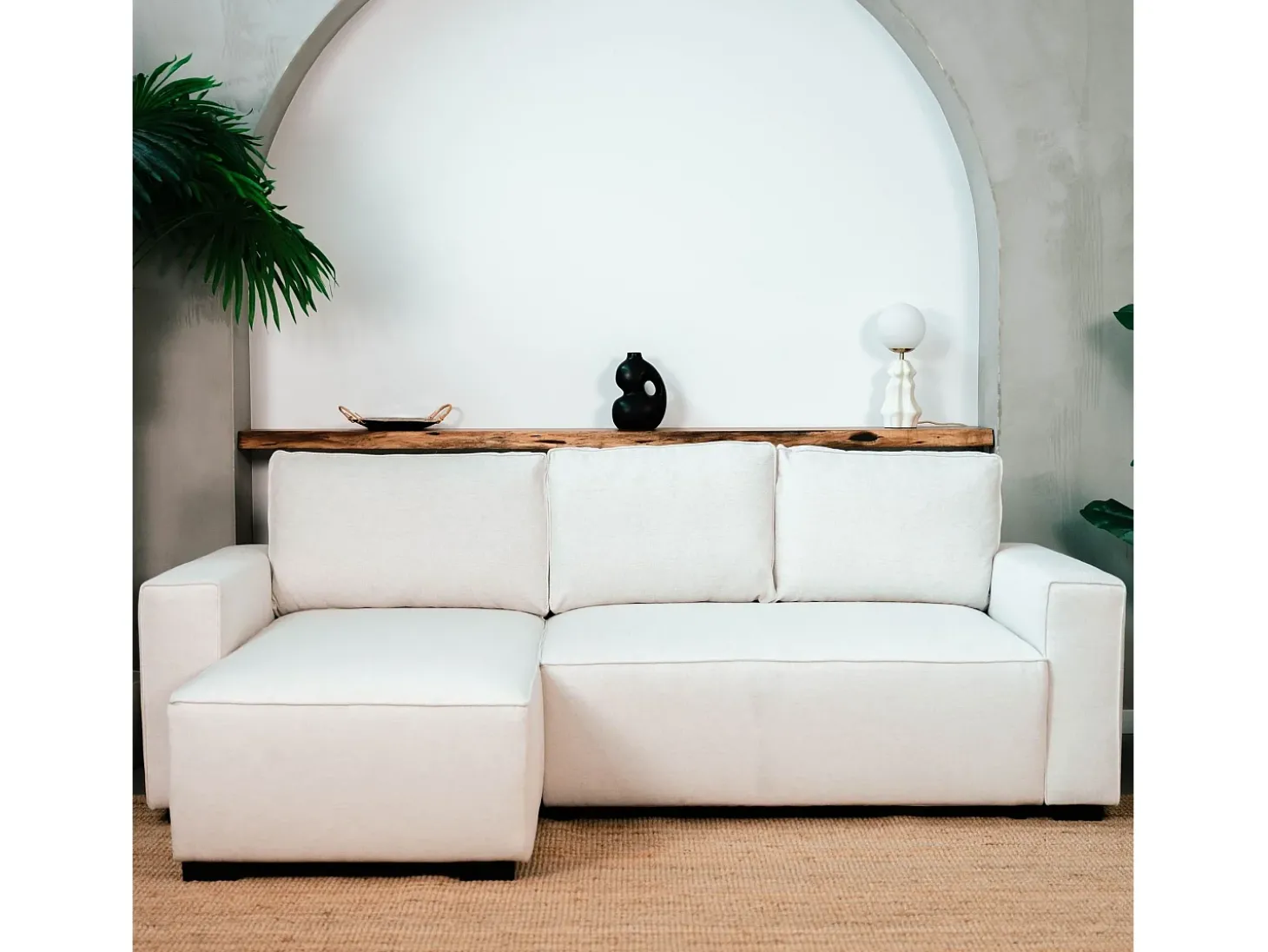 Sofá-cama 3 lugares Bege - chaise longue reversível lado direito/esquerdoche com arrumação integrada (239 x 157 x 91 cm) - JADE