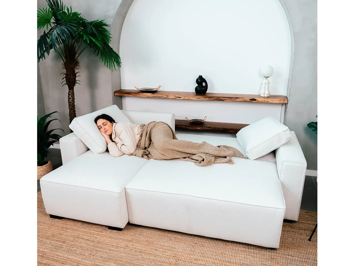 Sofá-cama 3 lugares Bege - chaise longue reversível lado direito/esquerdoche com arrumação integrada (239 x 157 x 91 cm) - JADE