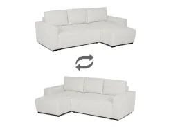 Sofá-cama 3 lugares Bege - chaise longue reversível lado direito/esquerdoche com arrumação integrada (239 x 157 x 91 cm) - JADE