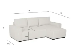 Sofá-cama 3 lugares Bege - chaise longue reversível lado direito/esquerdoche com arrumação integrada (239 x 157 x 91 cm) - JADE
