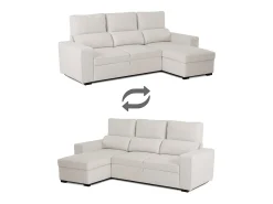 Sofá-cama 3 lugares Bege - chaise longue reversível lado direito/esquerdoche com arrumação integrada (248,5 x 117 x 103 cm) - HARPER