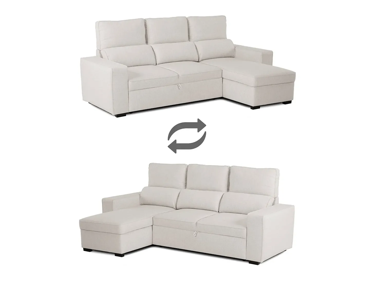 Sofá-cama 3 lugares Bege - chaise longue reversível lado direito/esquerdoche com arrumação integrada (248,5 x 117 x 103 cm) - HARPER