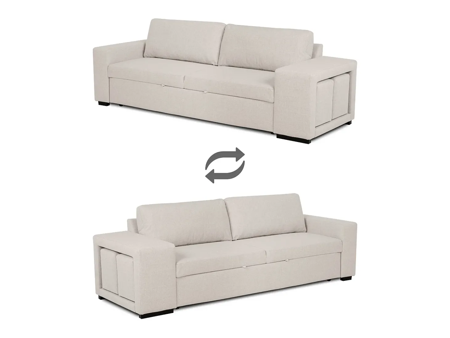 Sofá-cama 3 lugares Bege chaise longue reversível lado direito/esquerdoche com 2 pufes (248 x 117 x 90 cm) - AVERY