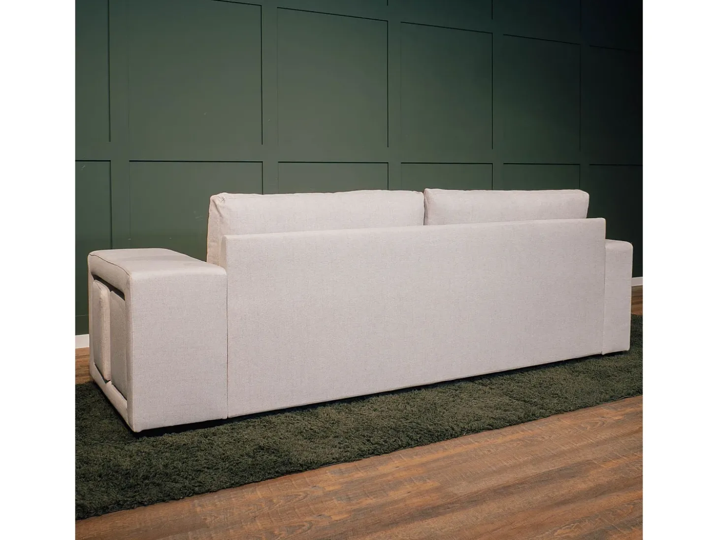 Sofá-cama 3 lugares Bege chaise longue reversível lado direito/esquerdoche com 2 pufes (248 x 117 x 90 cm) - AVERY