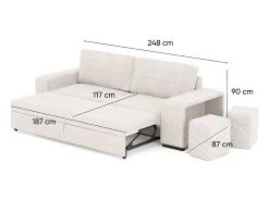 Sofá-cama 3 lugares Bege chaise longue reversível lado direito/esquerdoche com 2 pufes (248 x 117 x 90 cm) - AVERY