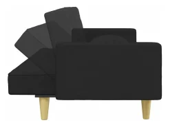 Sofá-cama 2 lugares c/ almofadas e apoio de pés tecido preto