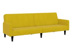 Sofá-cama 2 lugares c/ apoio de pés veludo amarelo PT824774