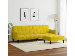 Sofá-cama 2 lugares c/ apoio de pés veludo amarelo PT824774