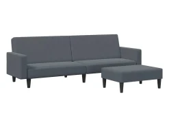 Sofá-cama 2 lugares c/ apoio de pés veludo cinzento-escuro