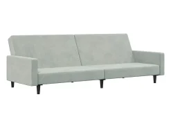 Sofá-cama 2 lugares c/ apoio de pés veludo cinzento-claro