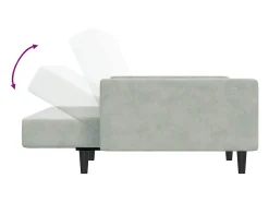 Sofá-cama 2 lugares c/ apoio de pés veludo cinzento-claro