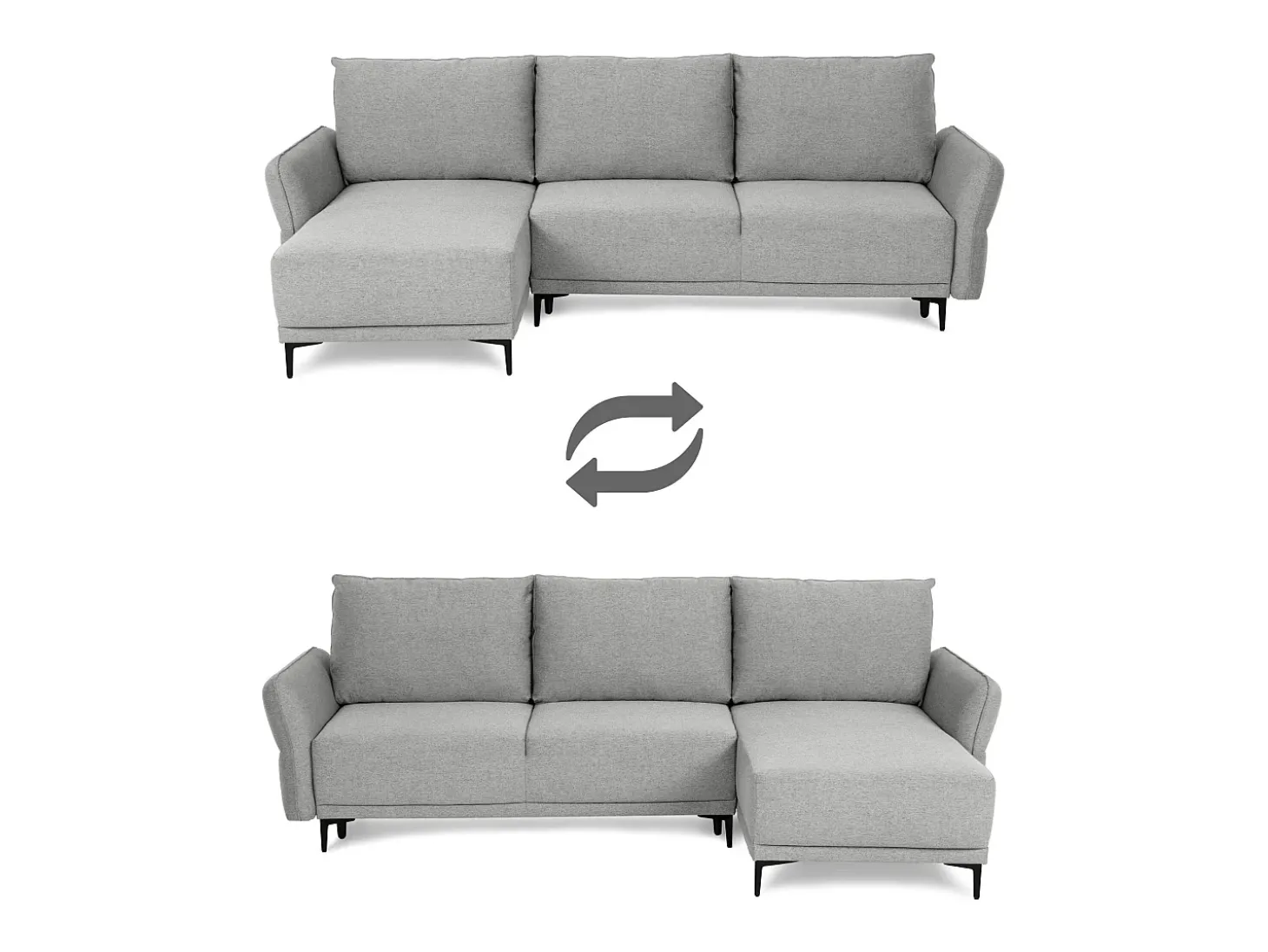 Sofá-cama 3 lugares Cinzento Tempestade + chaise longue reversível lado direito/esquerdoche (260,5 x 156 x 92 cm) - TOBY