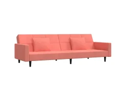 Sofá-cama 2 lugares com duas almofadas veludo rosa