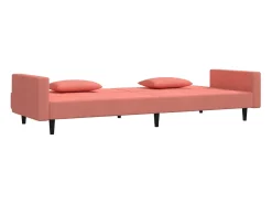 Sofá-cama 2 lugares com duas almofadas veludo rosa